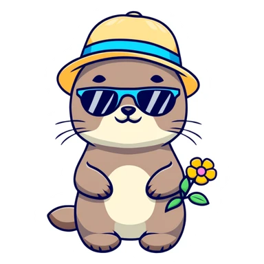 Otter wearing flower sunglasses and sun hat sticker