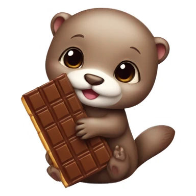 Cute Baby otter holding a huge chocolate bar  sticker
