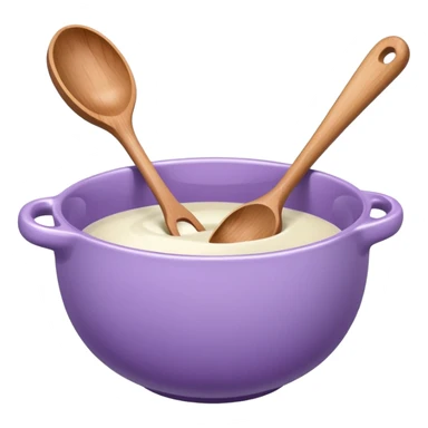 a lilac ceramic mixing bowl with a wooden spoon stirring sticker