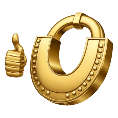 Emoji is an iron golden horseshoe with a thumbs up in the middle (Like) sticker