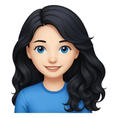 Please generate a portrait of a pretty girl with long, wavy, black hair. She's smiling. She also wears a left side parting. sticker