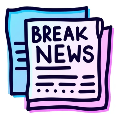 newspaper with breaking news headline, neon glow effect, blue neon glow on top left, purple neon glow on bottom right sticker