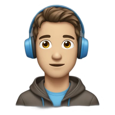 male, brown hair, brown eyes, headphones, blue hoodie, straight face sticker