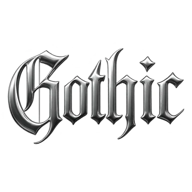 the word 'Gothic' in ornate gothic calligraphy, chrome style sticker