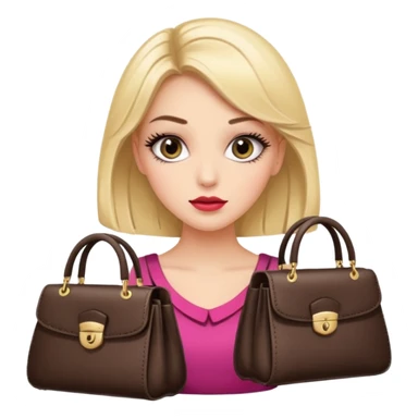Glam girl with eyelasher looking left and right between two purses, playful puzzled expression — can’t decide between two options sticker