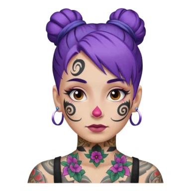 purple hair bun and lots of face tattoo sticker