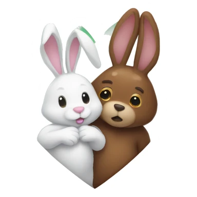 Brown bear and white bunny love heart sticker