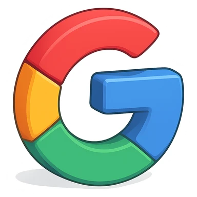 Transform the flat Google icon into a vibrant 3D version with soft shadows and rounded edges, maintaining the signature Google color palette. Keep the background transparent. sticker