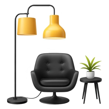 Create a minimalistic and stylish custom emoji that represents a premium interior design studio. The emoji should include a sleek modern chair, a hanging designer lamp, and architectural elements like a floor plan or a paint swatch.  sticker