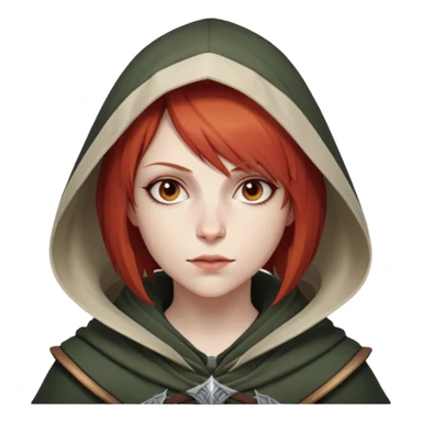 Leliana from Dragon Age with short red hair and hood sticker