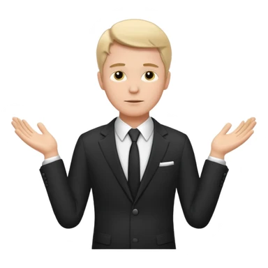 white man in formal suit spreads his arms, face thinking sticker