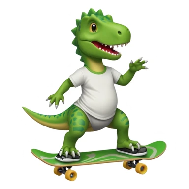 Dinosaur skateboarding at the skate park wearing a t-shirt and doing six seven and dancing sticker