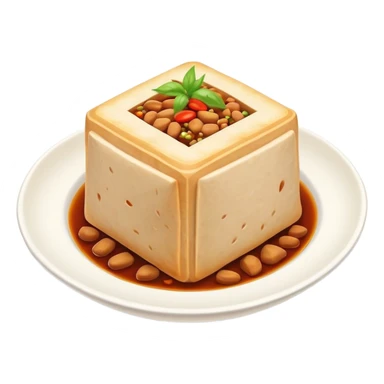 Hakka Stuffed Tofu with five spiced meat filling, simplified emoji style with bold outlines and bright colors, cartoon style unique triangular stuffed bean curd sticker