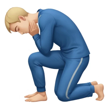 side view of a man kneeling on the ground with head and arms lowered, bowing deeply, gesture of respect or apology sticker