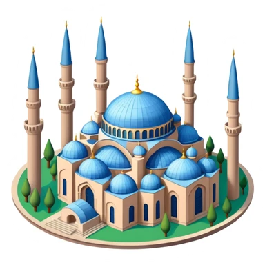 Isometric illustration of Istanbul, featuring Hagia Sophia with its large central dome and four tall minarets, paint photorealistic style sticker