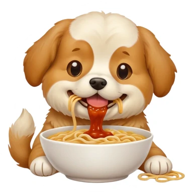 dog eating noodles  sticker