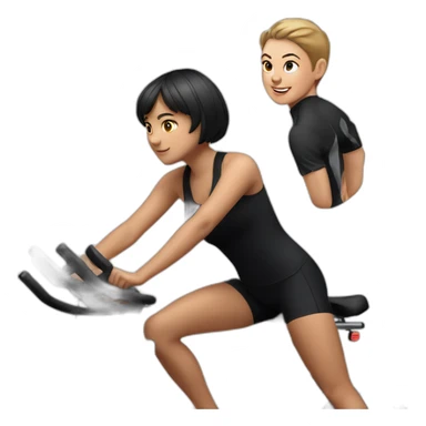 realistic exercise bike and one girl with short hair in black sportswear sticker