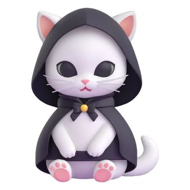 white baby cat in a black mini dress and black veil, looking shy sticker