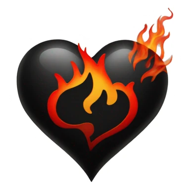 One black heart with red flames around it sticker