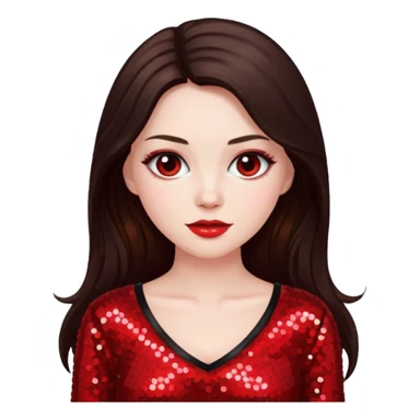 Bride of Dracula with long dark brown hair, red sequin outfit sticker