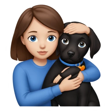 girl with brwon hair and blyue eyes huggibg a black lab sticker