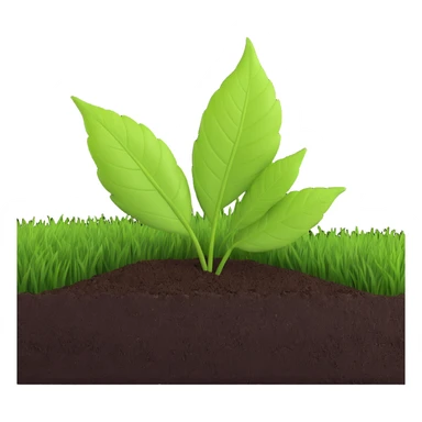A fresh green leaf placed on soil or grass, clearly above the ground. sticker