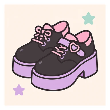 Add pastel pink and pastel purple accents to the BLACKPINK-inspired gothic shoes, keep them cute and stylish, kawaii style, no hearts. sticker