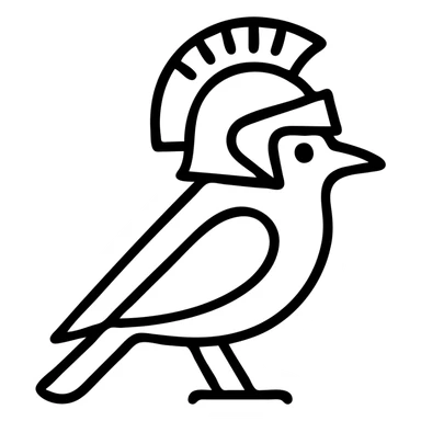 black bird with a silver spartan helmet, icon style sticker