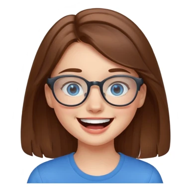cute brwonhear girl with blue eyes and glasses is laughing sticker