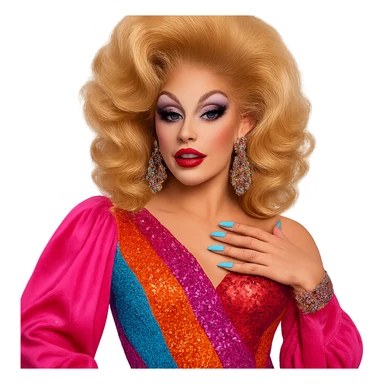 drag queen with glamorous makeup and big hair, vibrant outfit sticker