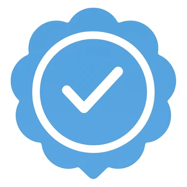 flat style Instagram verified badge, blue circle with white border and white check mark, no text, transparent background sticker