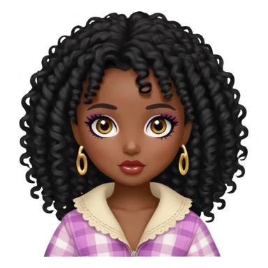 pretty bratz baddie, dark skin, black curly hair, cottagecore style sticker