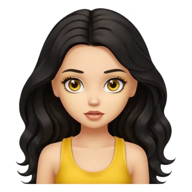 a pretty bratz light dusky girl with long wavy black hair in a yellow tank top sticker