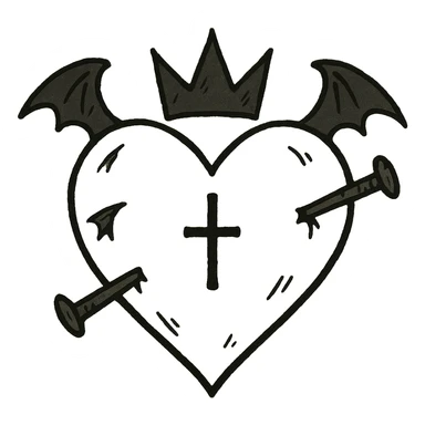 white goth heart, minimal, edgy, dark accents, no background sticker