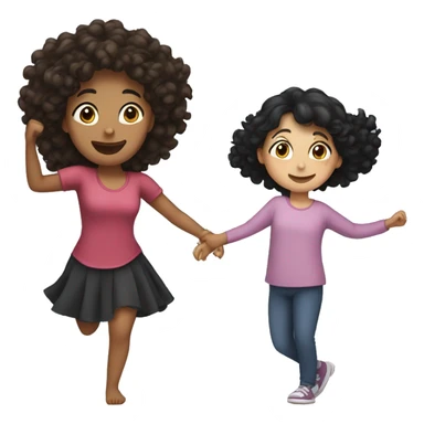Girl with brown curly hair dancing with Mum with black hair sticker