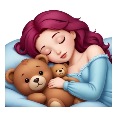 Beautiful Burgundy haired princess sleeping with teddy bear sticker