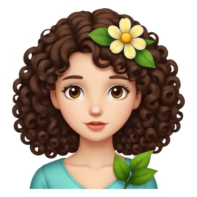 curl brunette girl with flower in hair  sticker
