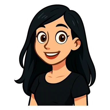 vibrant toon style white woman with rounded brown eyes, long black hair, black blouse sticker