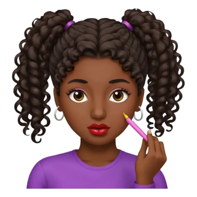 emoji sucking its lips in with one eyebrow up and the other one down dark skin and curly hair in one ponytail with eyelashes up to her hair sticker