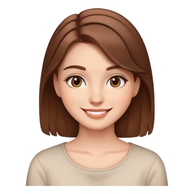 brown long hair girl with soft makeup, smiling sticker