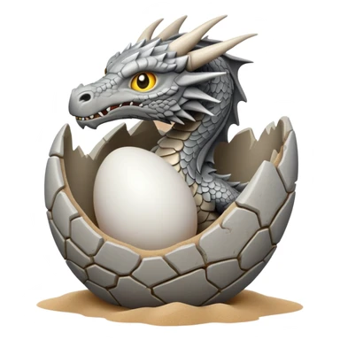 generate realistic detailed stone dragon open egg in 3d style with sand sticker