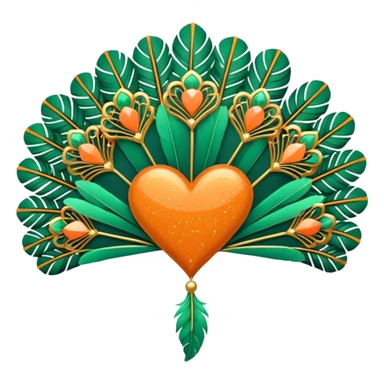 orange glitter heart with art deco pastel green feather fans and decoration in the background sticker