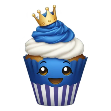 Happy dark blue cupcake wearing a crown sticker