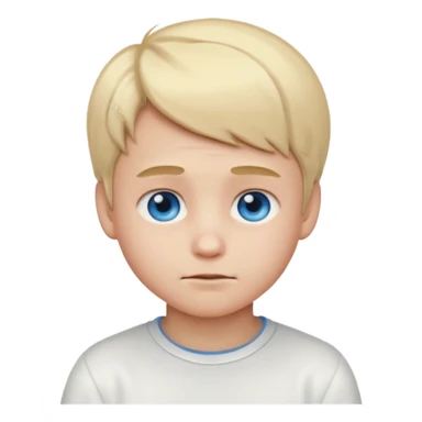 Light blonde,Shy , cute ,young Boy emoji, blue eyes, blushing, looking down, white clothes sticker