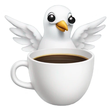 A dove in black sunglasses holding a cup of coffee in its wing, looking like it just woke up. sticker