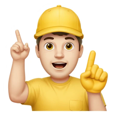 A stocky man with a cap backward, shouting proudly while pointing the foam finger upward. sticker