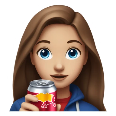 Girl with blue eyes and long brown hair holding Red Bull drink sticker