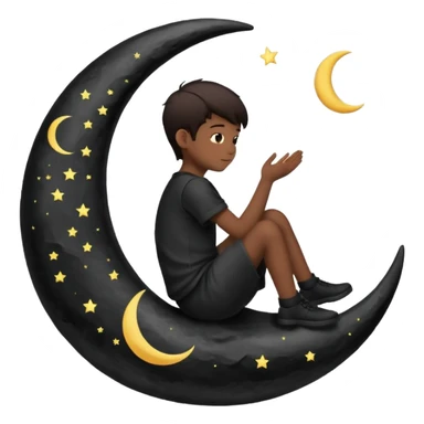 silhouette graphic of a boy sitting on a crescent moon, generate in emoji so I can use in chatting  sticker