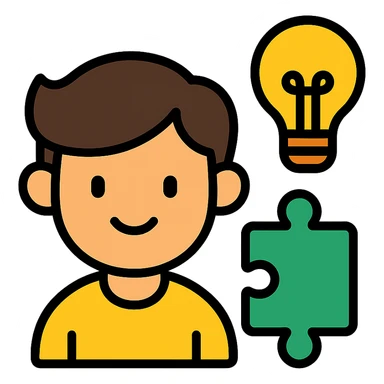 boy’s face with a puzzle piece and lightbulb, representing genius sticker