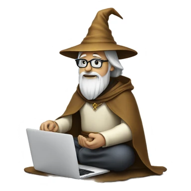 Wizard sitting cross legged and working on a macbook sticker